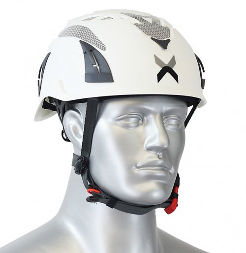 a plastic figure wearing a white Apex Multi Impact Helmet
